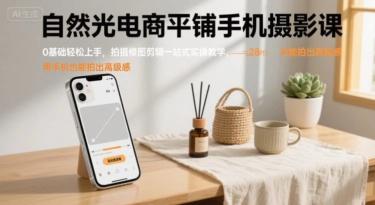 【精】自然光电商平铺手机摄影课,0基础轻松上手,拍摄修图剪辑一站式实操教学,用手机也能拍出高级感 【精】自然光电商平铺手机摄影课,0基础轻松上手,拍摄修图剪辑一站式实操教学,用手机也能拍出高级感