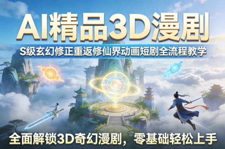 【精】AI精品3D漫剧S级玄幻修正重返修仙界动画短剧全流程教学，全面解锁3D奇幻漫剧，零基础轻松上手网赚项目-副业赚钱-互联网创业-资源整合知行客