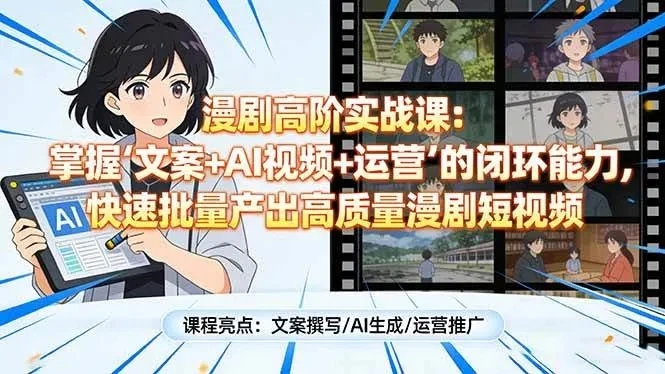 【精】漫剧高阶实战课：掌握“文案+AI视频+运营”的闭环能力，快速批量产出高质量漫剧短视频网赚项目-副业赚钱-互联网创业-资源整合知行客