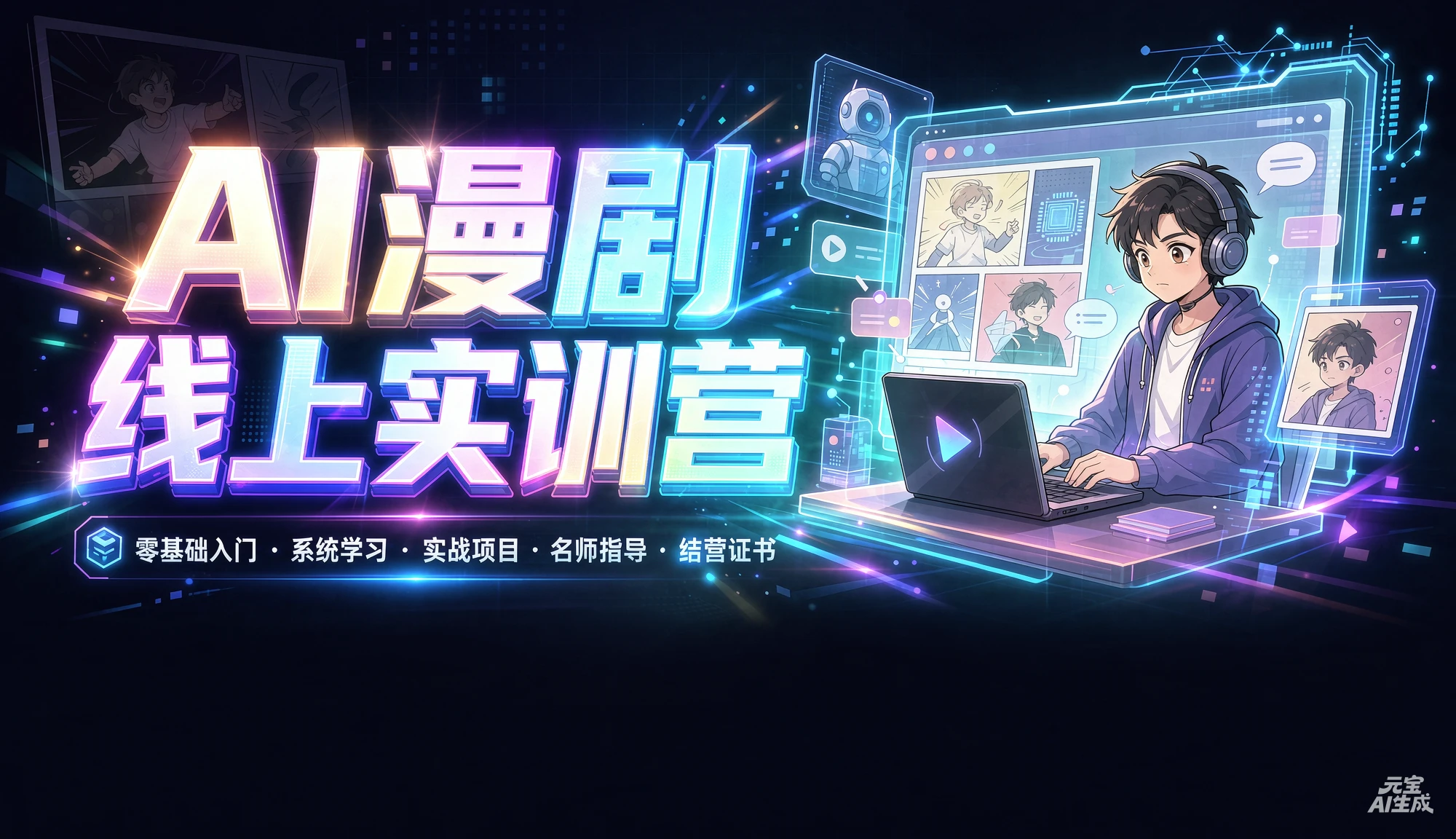 【精】AI漫剧线上实训营，零基础入门、系统学习、实战项目、名师指导、结营证书-知行客