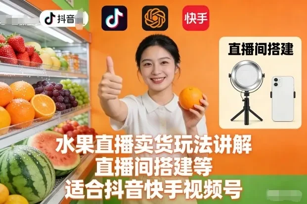 水果直播卖货玩法讲解、直播间搭建等，适合抖音快手视频号 | 资源下载 - 知行客网赚项目-副业赚钱-互联网创业-资源整合知行客