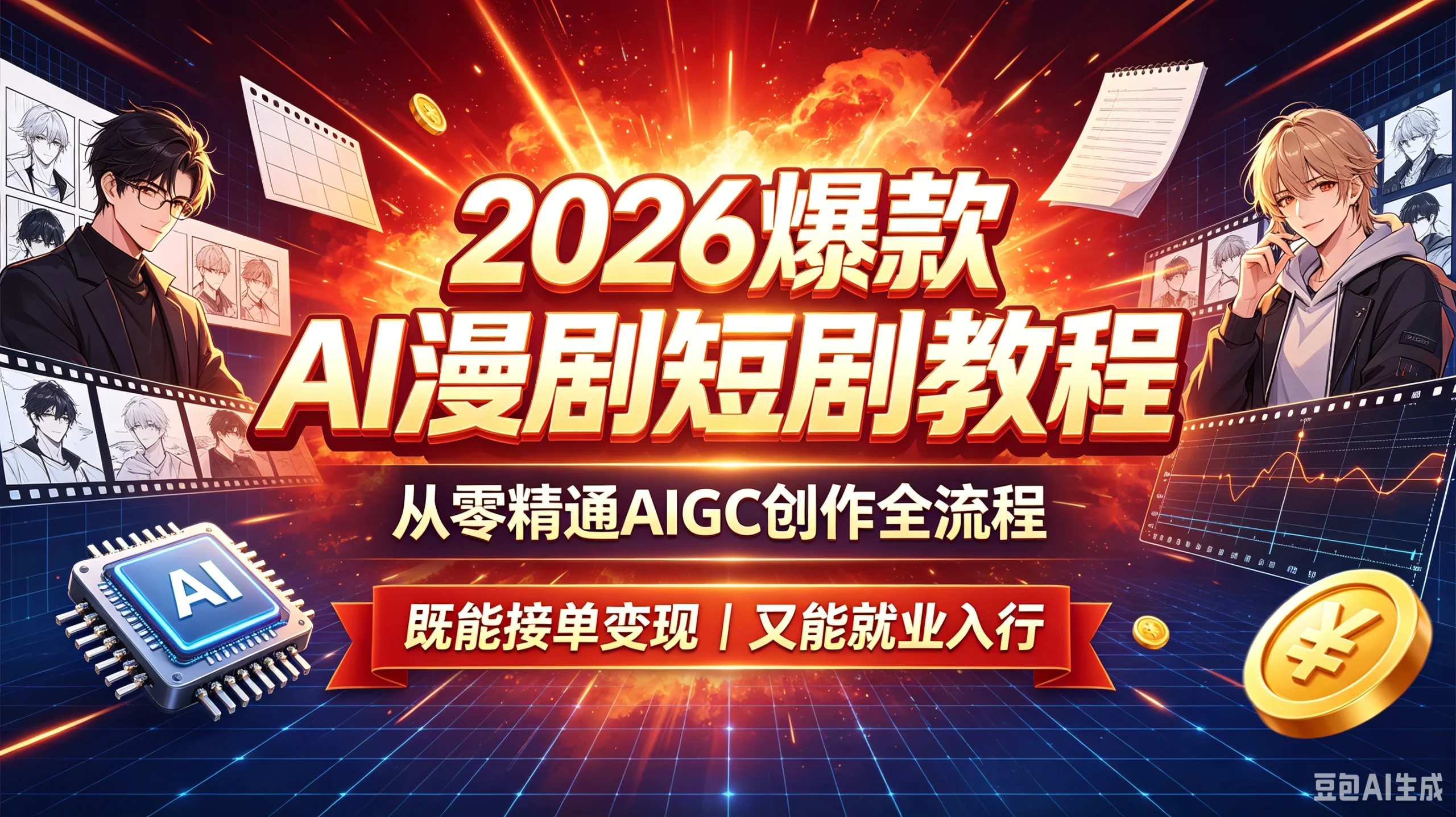 【精】2026 爆款 AI 漫剧短剧教程 从零精通 AIGC 创作全流程 既能接单变现又能就业入行-知行客