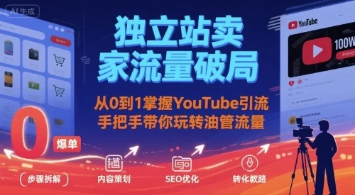 【精】独立站卖家流量破局：从0到1掌握YouTube引流，手把手带你玩转油管流量网赚项目-副业赚钱-互联网创业-资源整合知行客