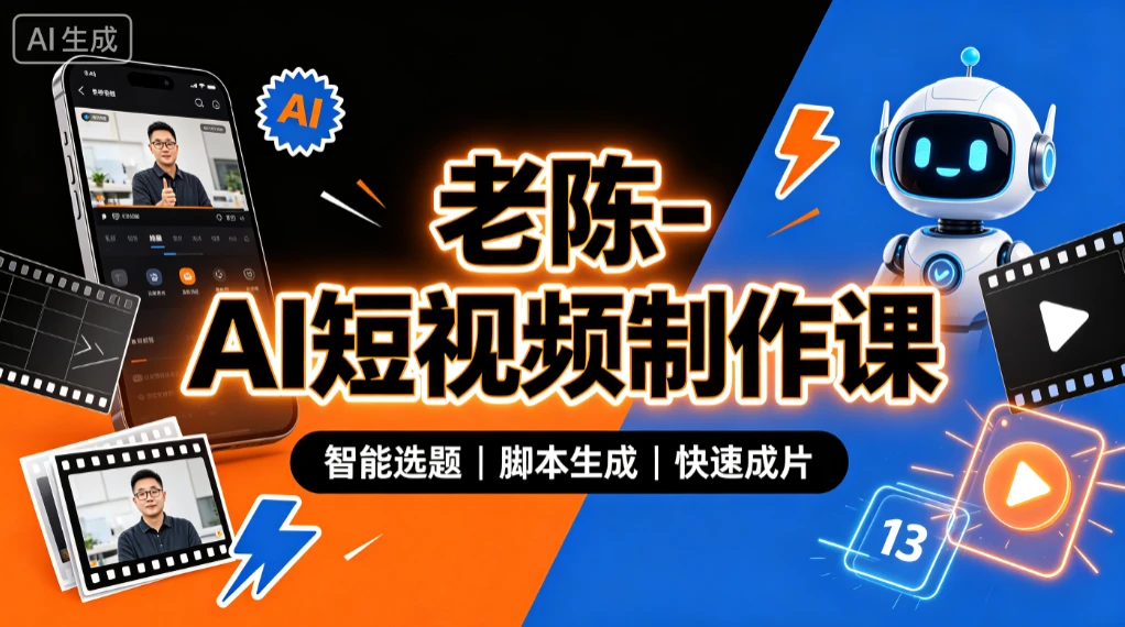 【精】老陈- AI短视频制作课，从选题到成片，AI工具实战，短视频增长-知行客