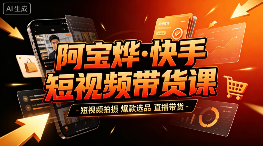【精】阿宝烨·快手短视频带货课，短视频拍摄、爆款选品、直播带货-知行客