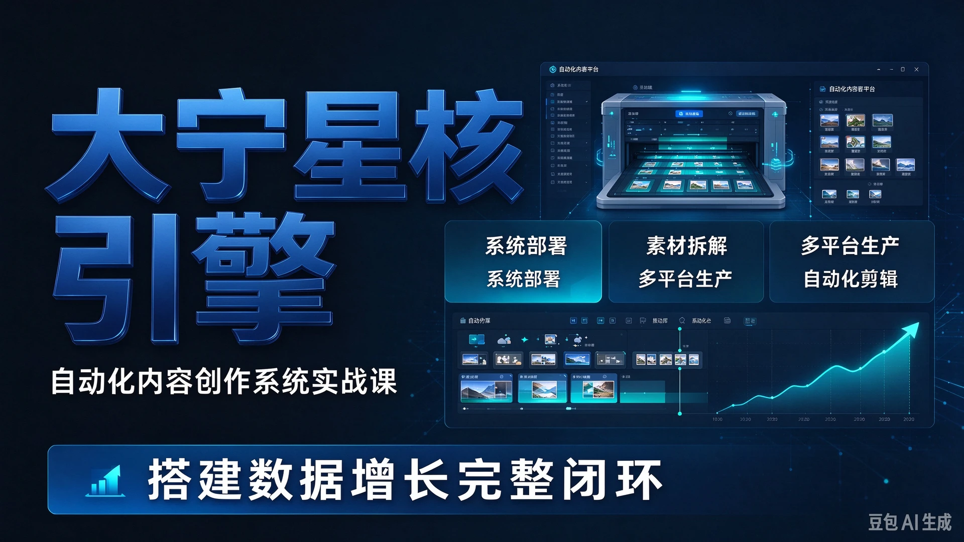 【精】大宁星核引擎自动化内容创作系统，带你学习系统部署与素材拆解，搭建多平台内容生产、自动化剪辑的数据增长完整闭环-知行客