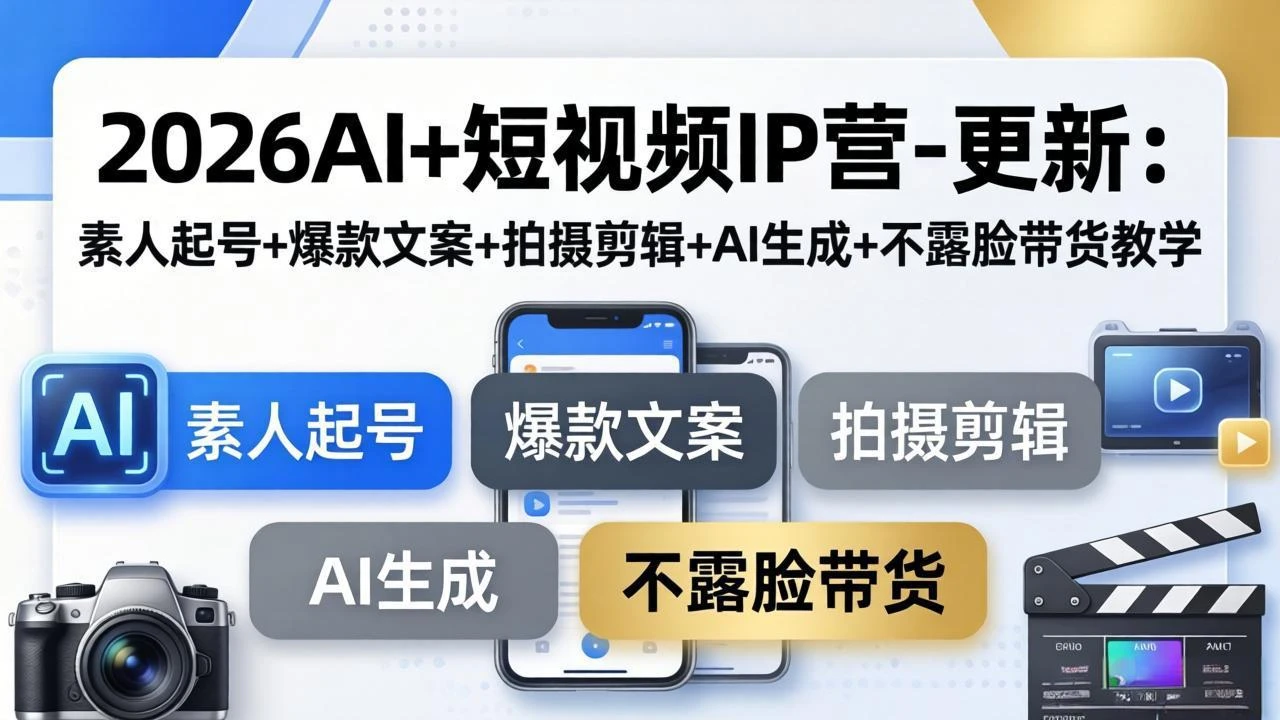 【精】2026AI+短视频IP营-更新：素人起号+爆款文案+拍摄剪辑+AI生成+不露脸带货教学 | 资源下载 - 知行客网赚项目-副业赚钱-互联网创业-资源整合知行客