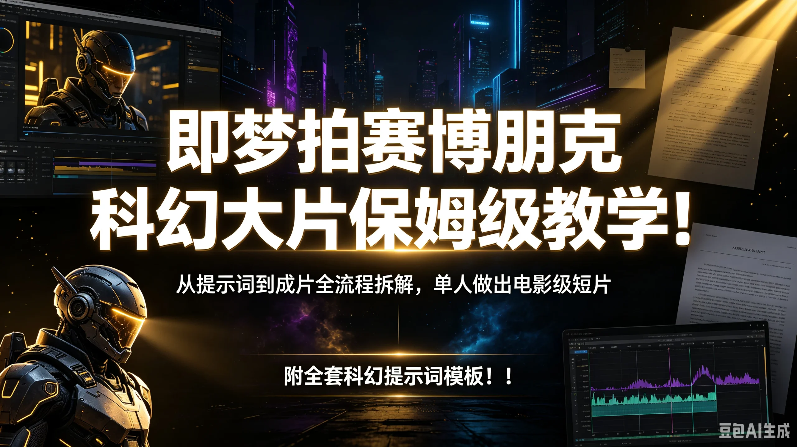 【精】即梦拍赛博朋克科幻大片保姆级教学！从提示词到成片全流程拆解，单人做出电影级短片，附全套科幻提示词模板！！-知行客