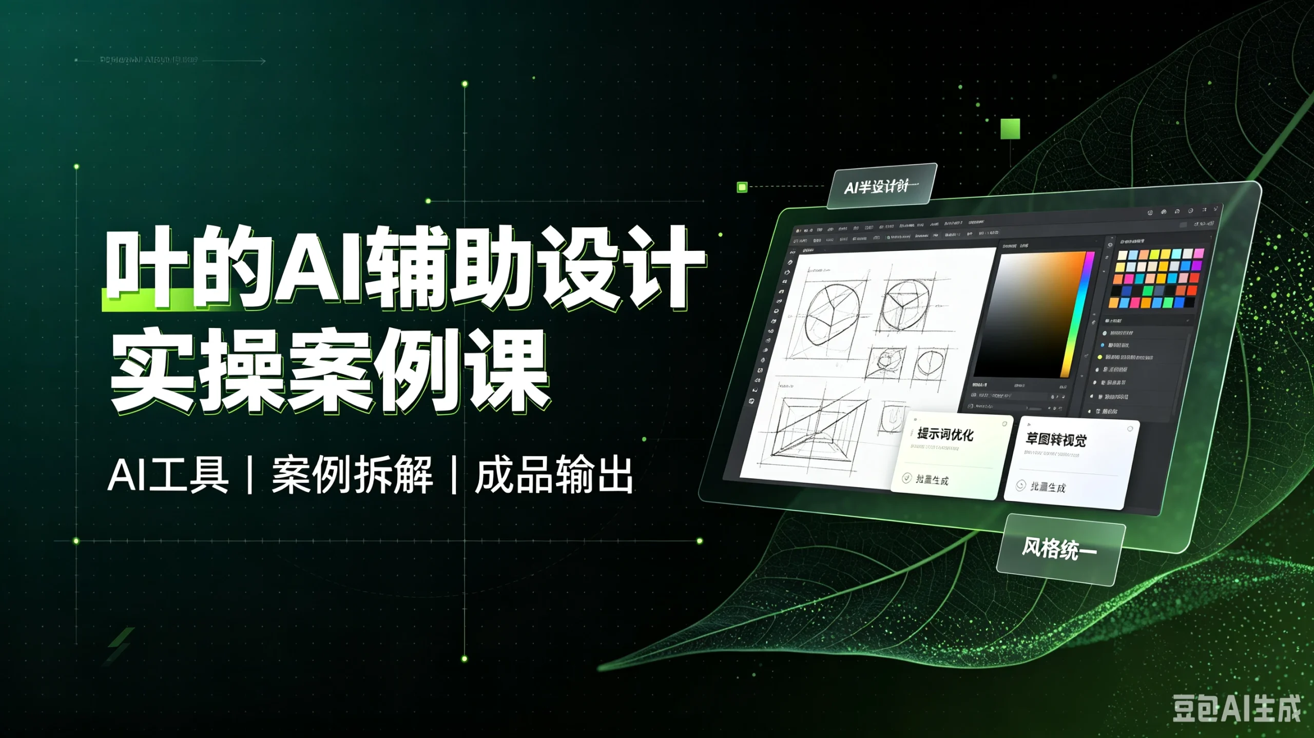 【精】叶的AI辅助设计实操案例课，AI工具、案例拆解、成品输出-知行客