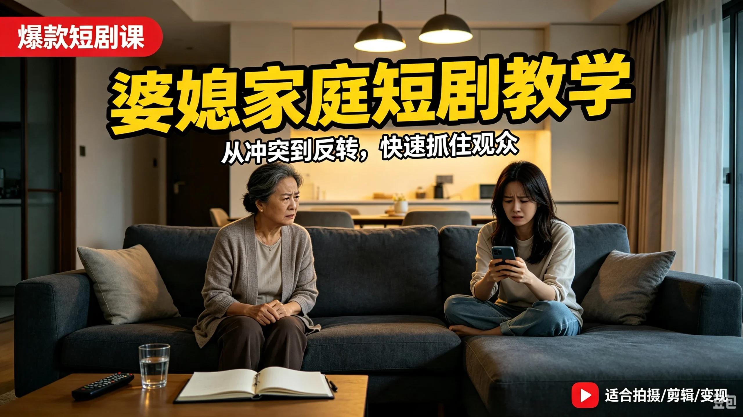 【精】婆媳家庭AI短剧全套教学丨起号快，热门吸引女性粉丝，商单广告、橱窗带货、收徒裂变、伙伴分成等-知行客