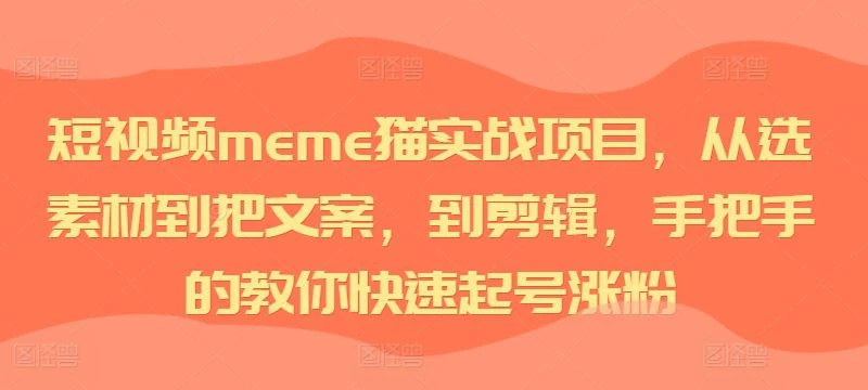 【精】短视频meme猫实战项目，从选素材到把文案，到剪辑，手把手的教你快速起号涨粉网赚项目-副业赚钱-互联网创业-资源整合知行客