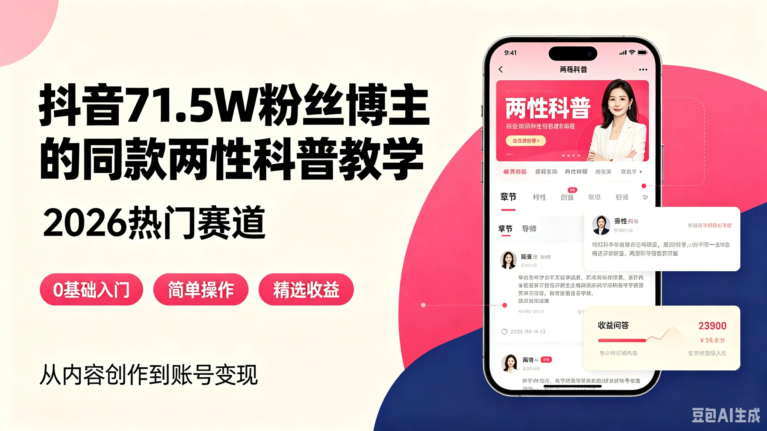 【精】抖音71.5W粉丝博主的同款两性科普教学，2026热门赛道，操作简单，轻松上手，0基础也能做，吃伙伴+精选收益-知行客