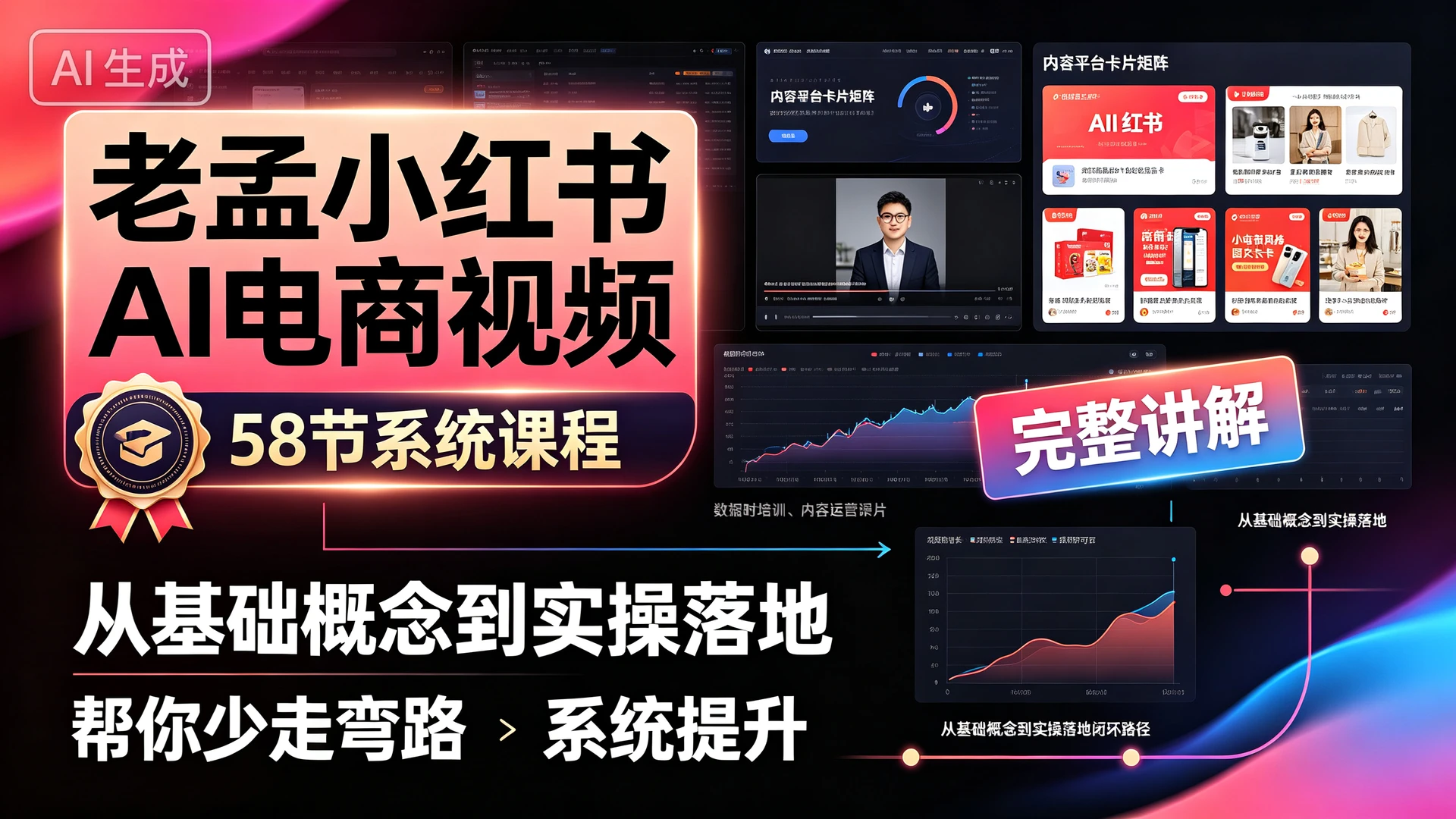 【精】老孟小红书AI电商视频，58 节系统课程，从基础概念到实操落地完整讲解，帮你少走弯路系统提升-知行客