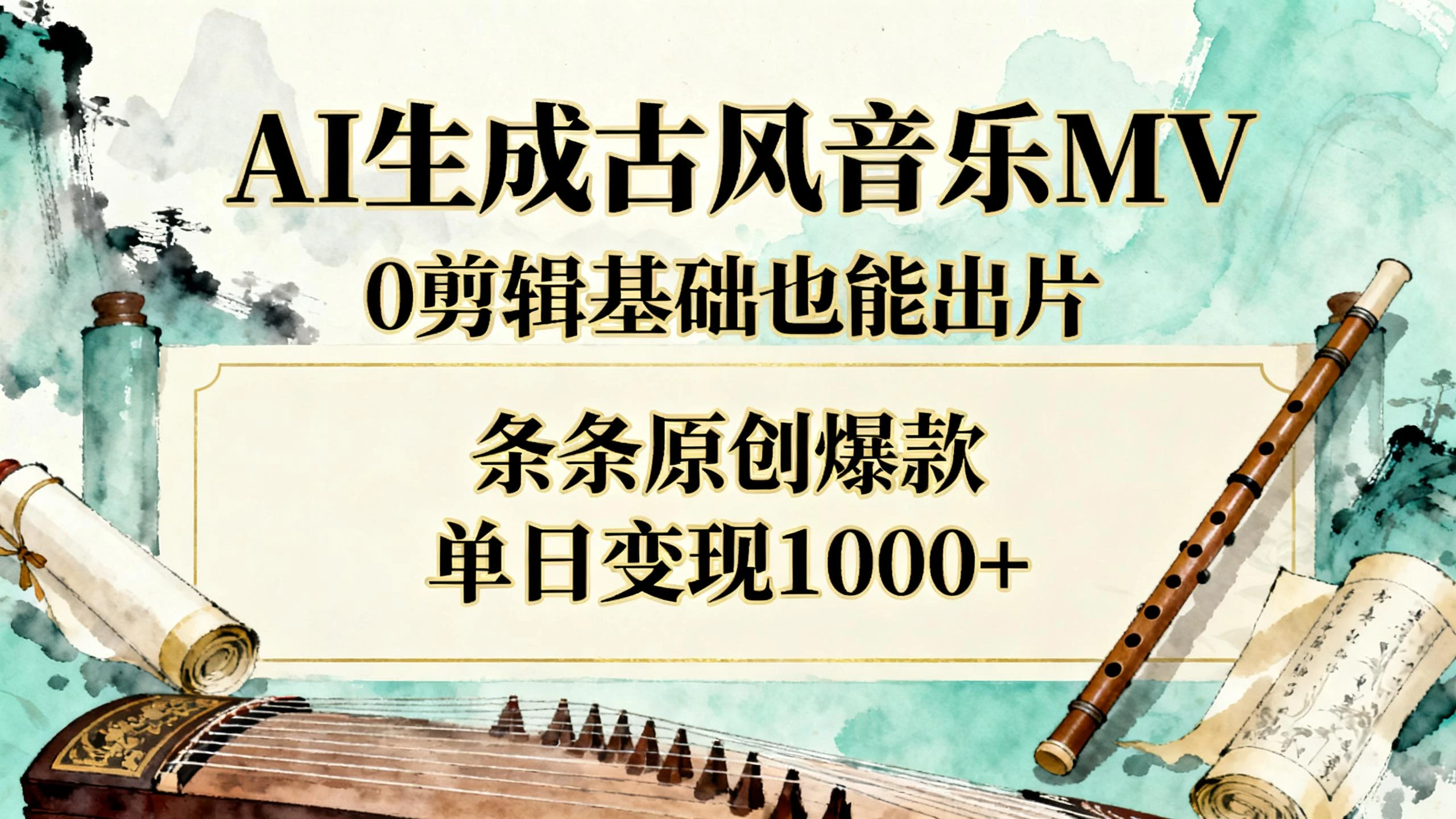 AI生成古风音乐MV,0剪辑基础也能出片,条条原创爆款,单日变现1000+ AI生成古风音乐MV,0剪辑基础也能出片,条条原创爆款,单日变现1000+