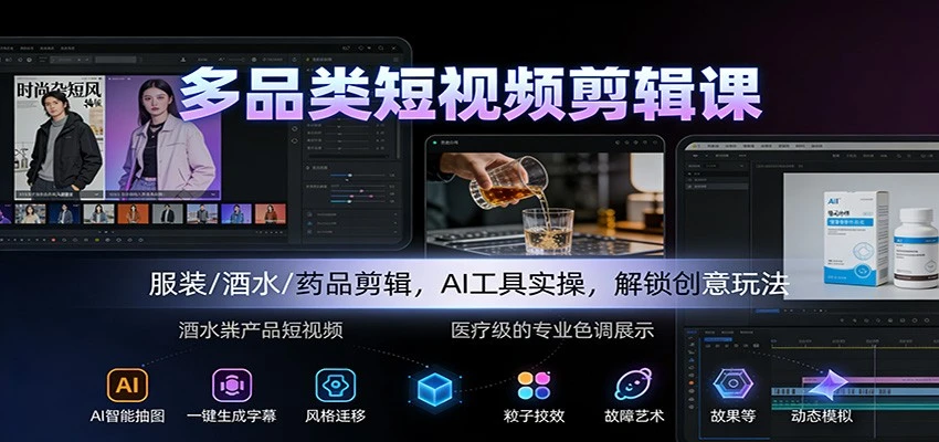 【精】多品类短视频剪辑课：服装/酒水/药品剪辑，AI工具实操，解锁创意玩法 | 资源下载 - 知行客网赚项目-副业赚钱-互联网创业-资源整合知行客