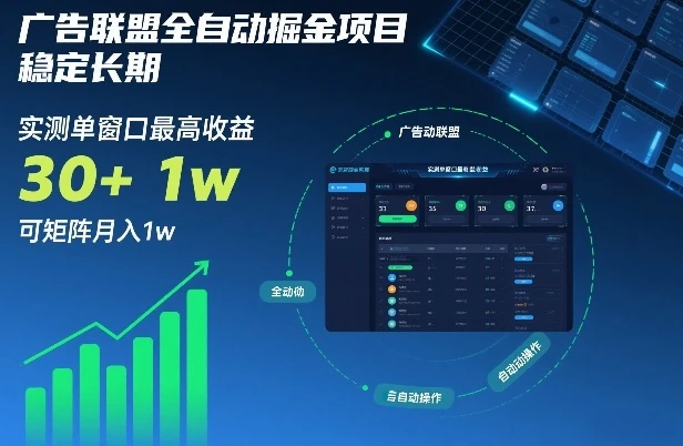 cb54534c8411f00cf6283a282a3bebbe.webp 广告联盟全自动掘金项目,稳定长期,实测单窗口最高收益30+,可矩阵月入1w+【揭秘】