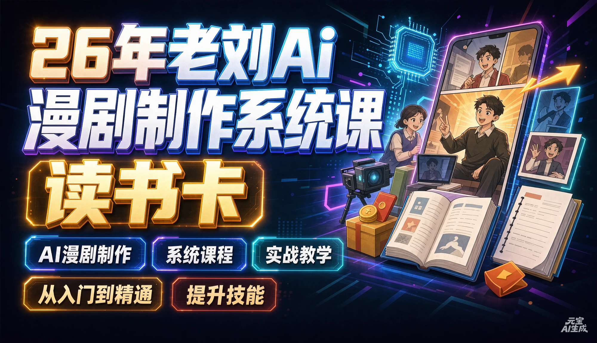 【精】26年老刘Ai漫剧制作系统课读书卡，AI漫剧制作从入门到精通、实战教学系统课程-知行客