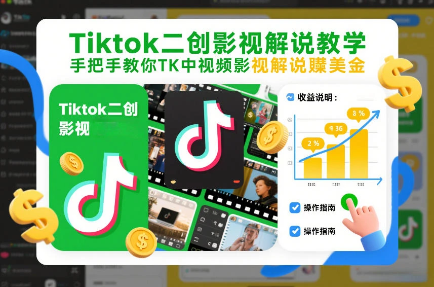 【精】Tiktok二创影视解说教学，手把手教你TK中视频影视解说賺美金(更新26年1月)网赚项目-副业赚钱-互联网创业-资源整合知行客