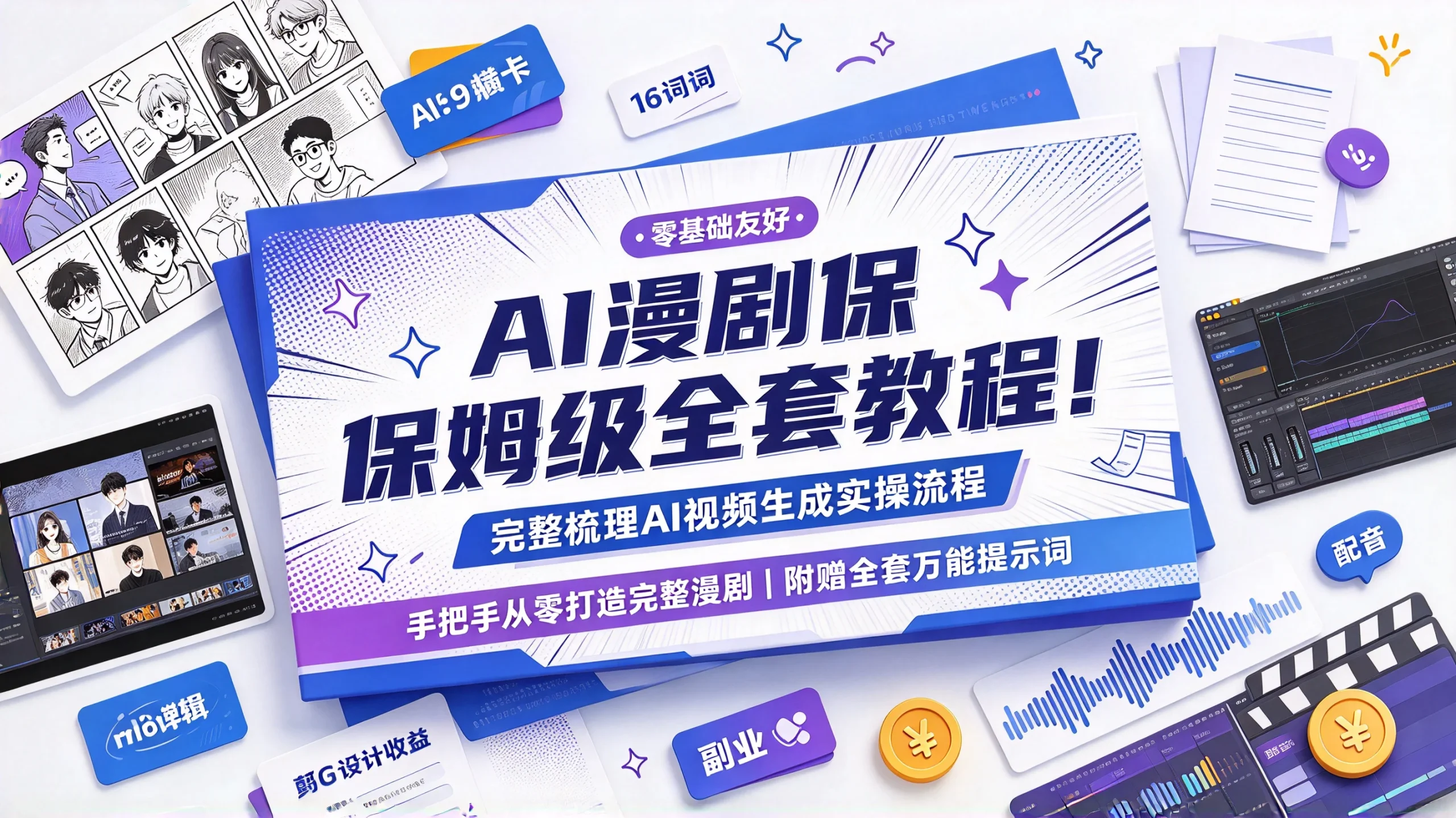 【精】AI漫剧保姆级全套教程！完整梳理AI视频生成实操流程，手把手从零打造完整漫剧，附赠全套万能提示词，零基础也能轻松开启 AI 创作副业！-知行客