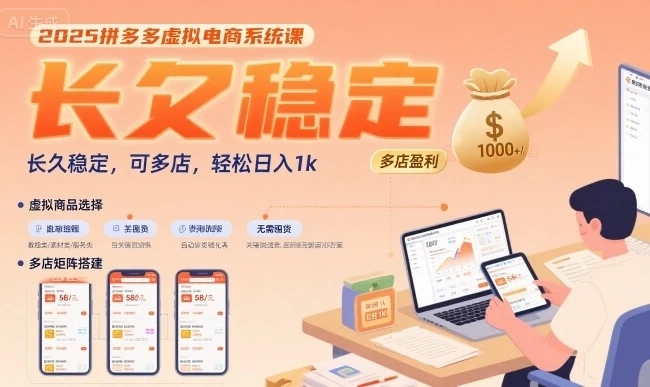 2025拼多多虚拟电商系统课，长久稳定，可多店，轻松日入1k | 资源下载 - 知行客网赚项目-副业赚钱-互联网创业-资源整合知行客