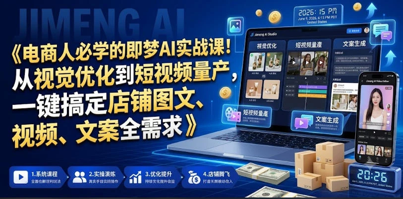 【精】电商人必学的即梦AI实战课 从视觉优化到短视频量产 一键搞定店铺图文、视频、文案全需求-知行客