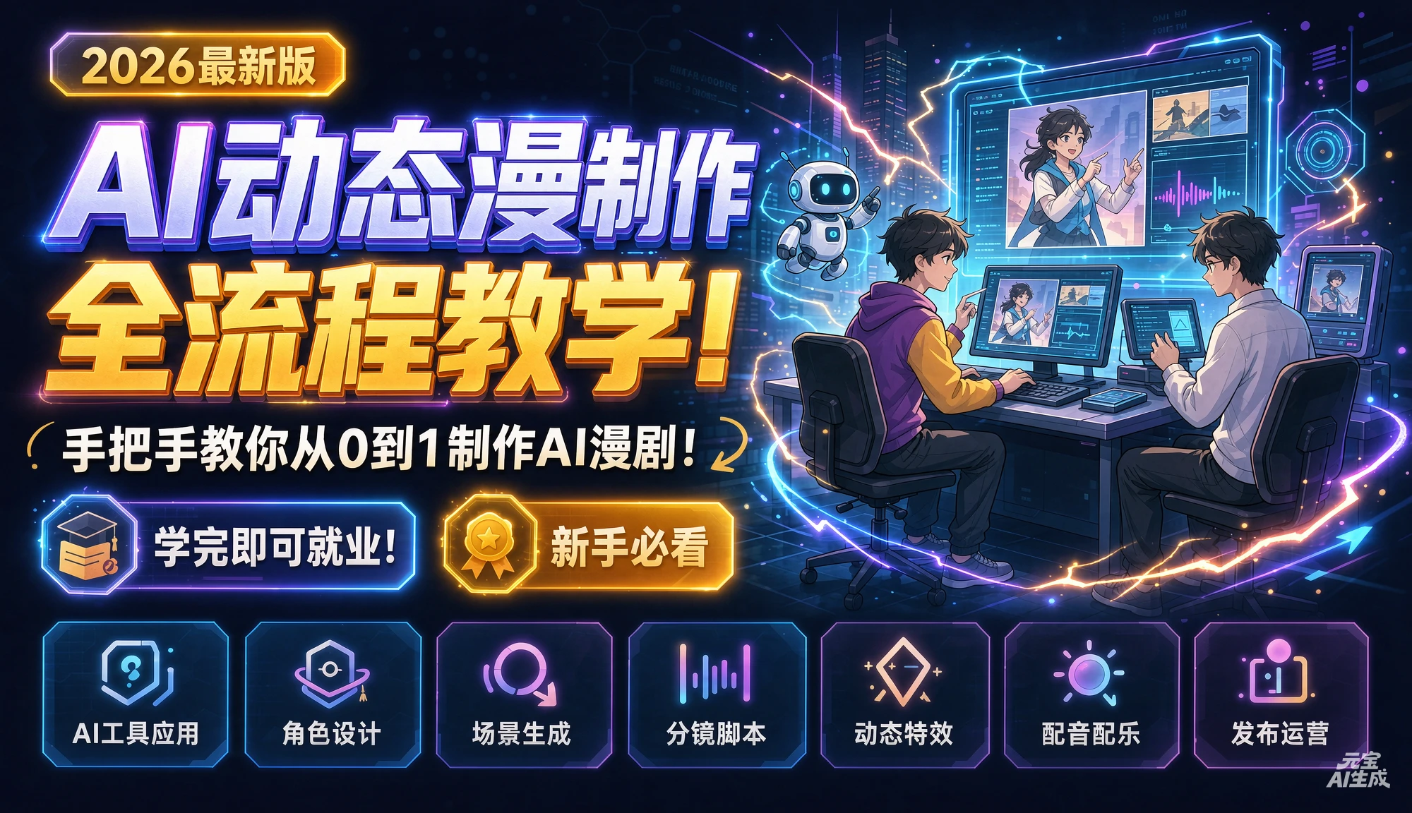 【精】2026最新版AI动态漫制作全流程教学！手把手教你从0到1制作AI漫剧！学完即可就业！新手必看-知行客
