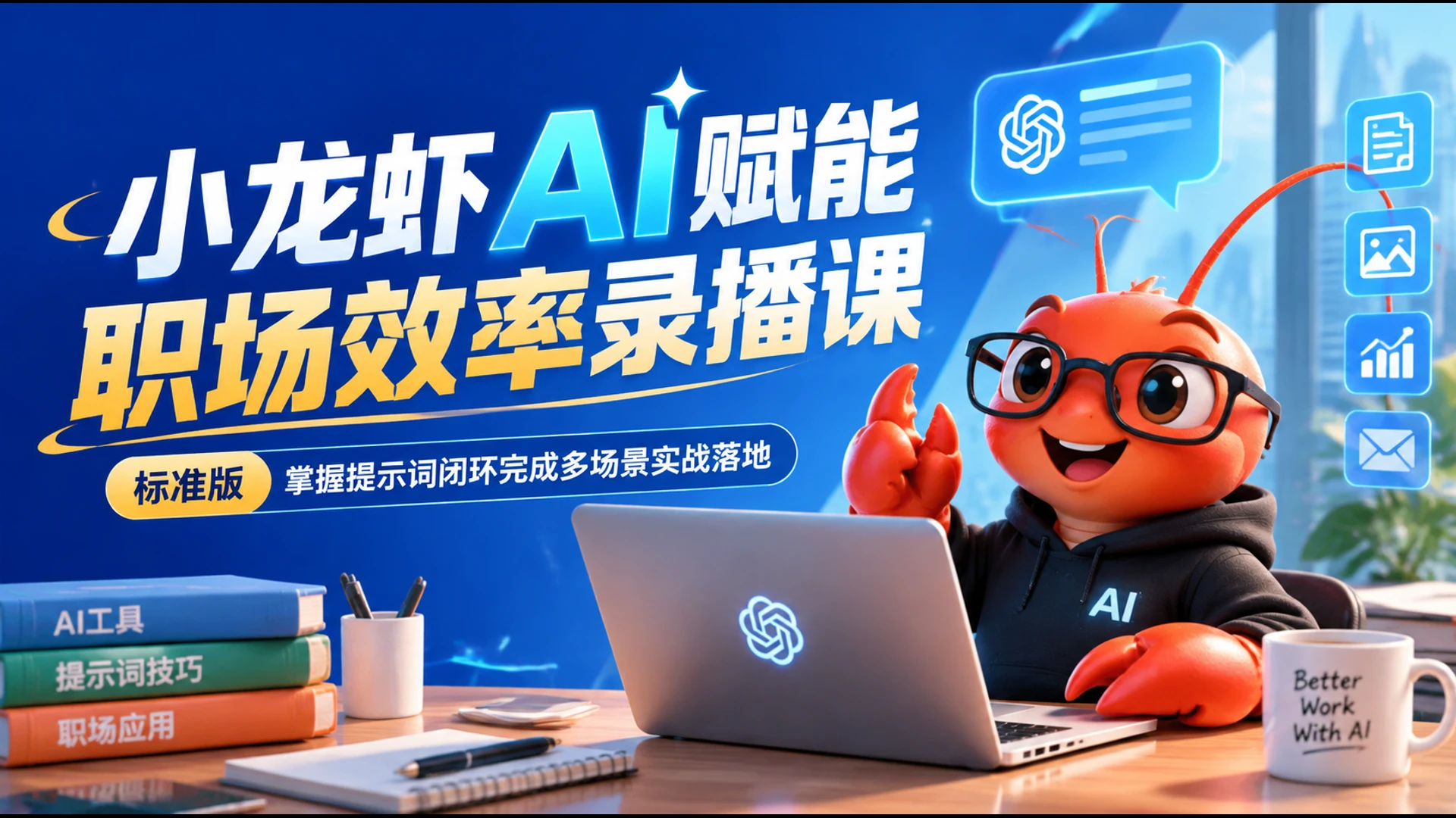 【精】小龙虾AI赋能职场效率录播课标准版，掌握提示词闭环完成多场景实战落地-知行客