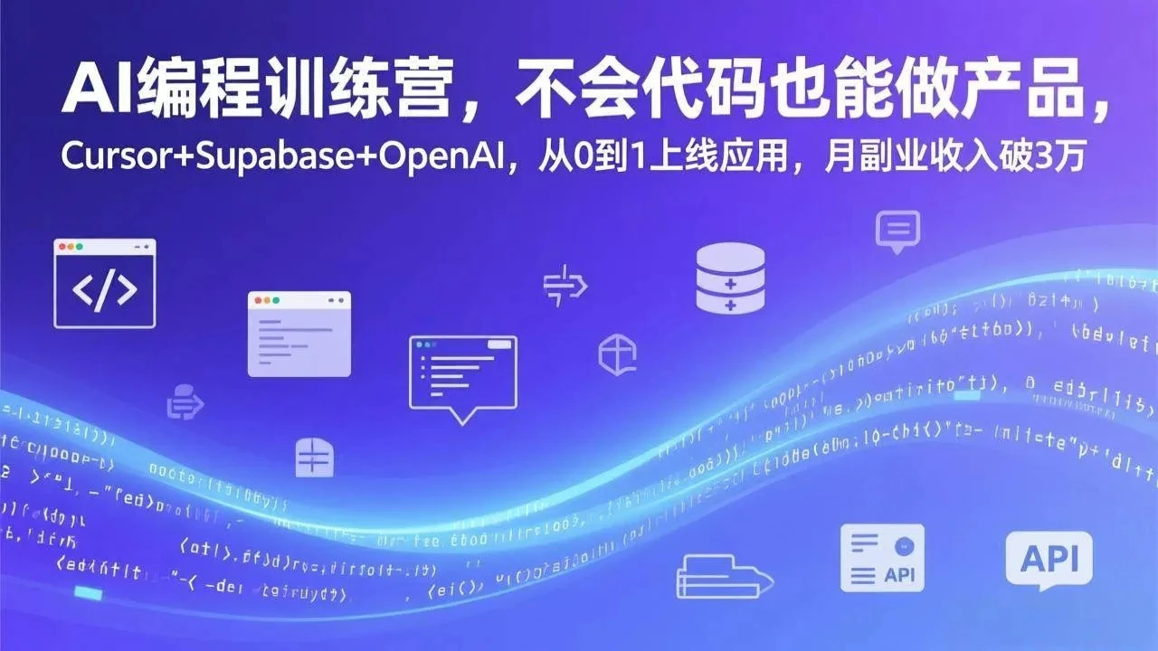 【精】AI编程训练营，不会代码也能做产品，Cursor+Supabase+OpenAI，从0到1上线应用，月副业收入破3万网赚项目-副业赚钱-互联网创业-资源整合知行客