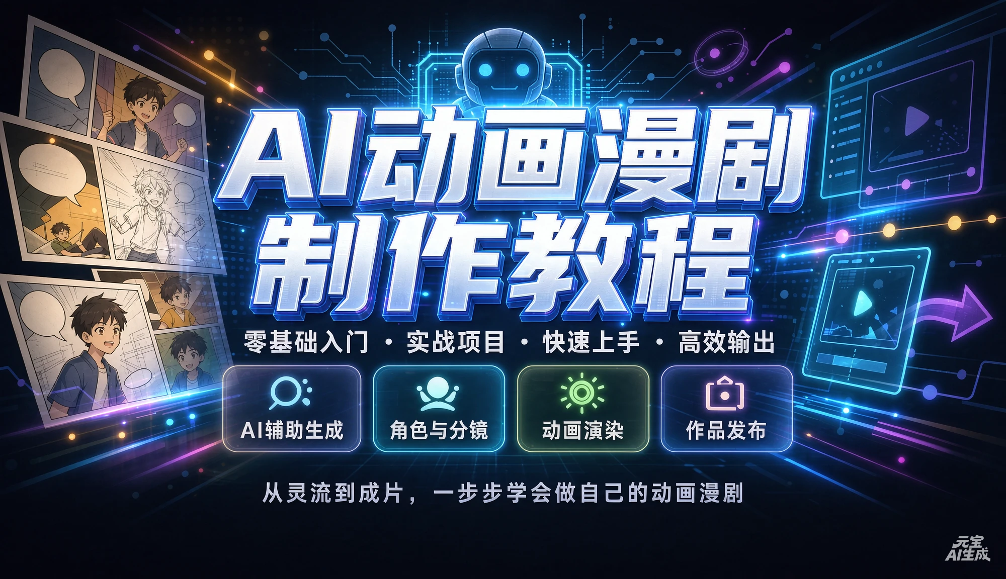 【精】AI动画漫剧制作教程，从选题构思、分镜文案、AI绘图配音到剪映成片的完整创作流-知行客