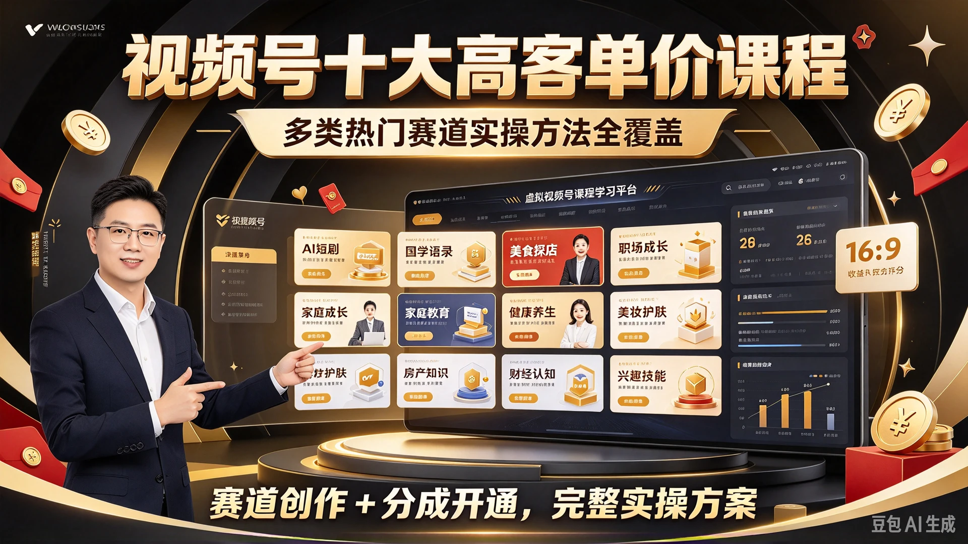 【精】视频号十大高客单价课程，覆盖多类热门赛道实操方法，掌握赛道创作与分成开通的完整实操方案-知行客