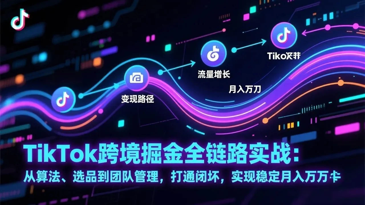 【精】TikTok跨境掘金全链路实战：从算法、选品到团队管理，打通闭环，实现稳定月入万刀网赚项目-副业赚钱-互联网创业-资源整合知行客