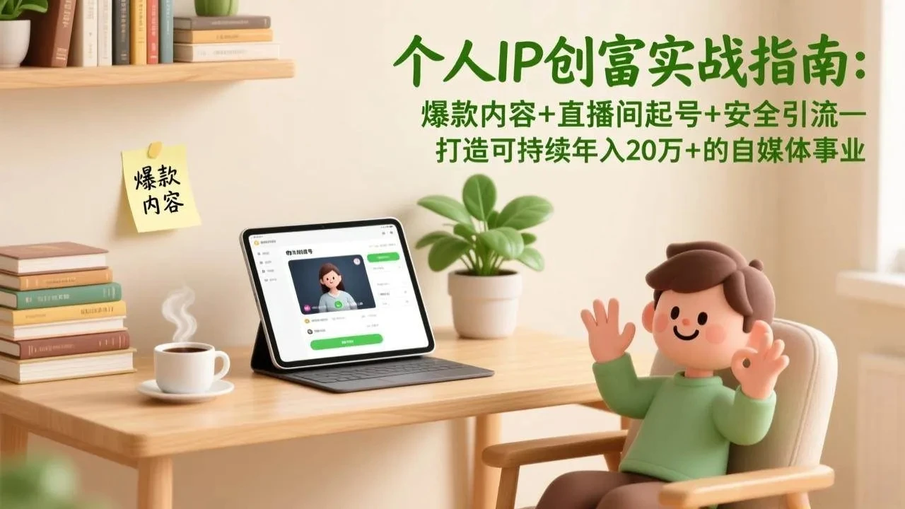 【精】个人IP创富实战指南：爆款内容+直播间起号+安全引流，打造可持续年入20万+的自媒体事业网赚项目-副业赚钱-互联网创业-资源整合知行客