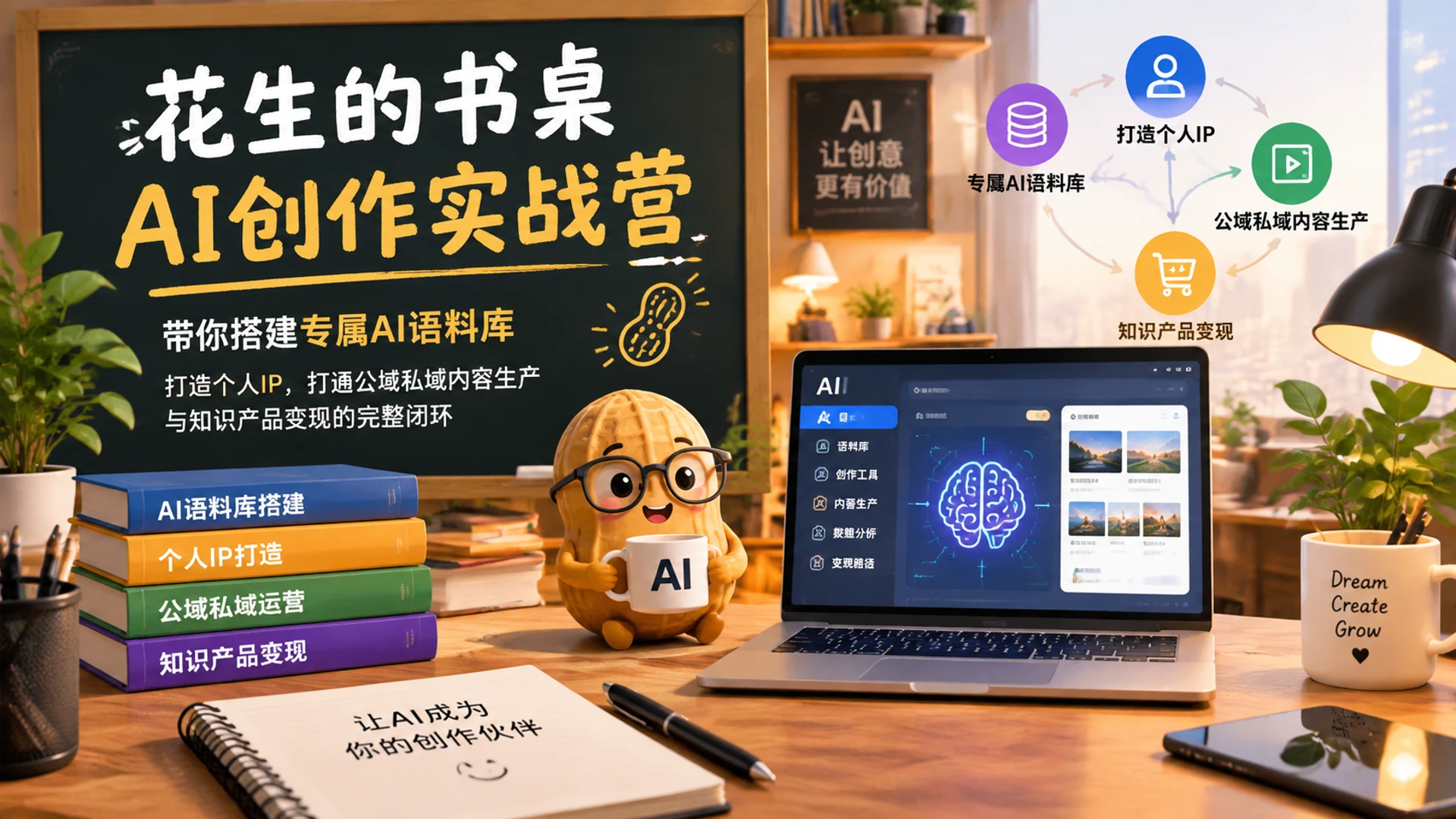 【精】花生的书桌 - AI创作实战营，带你搭建专属AI语料库打造个人IP，打通公域私域内容生产与知识产品变现的完整闭环-知行客