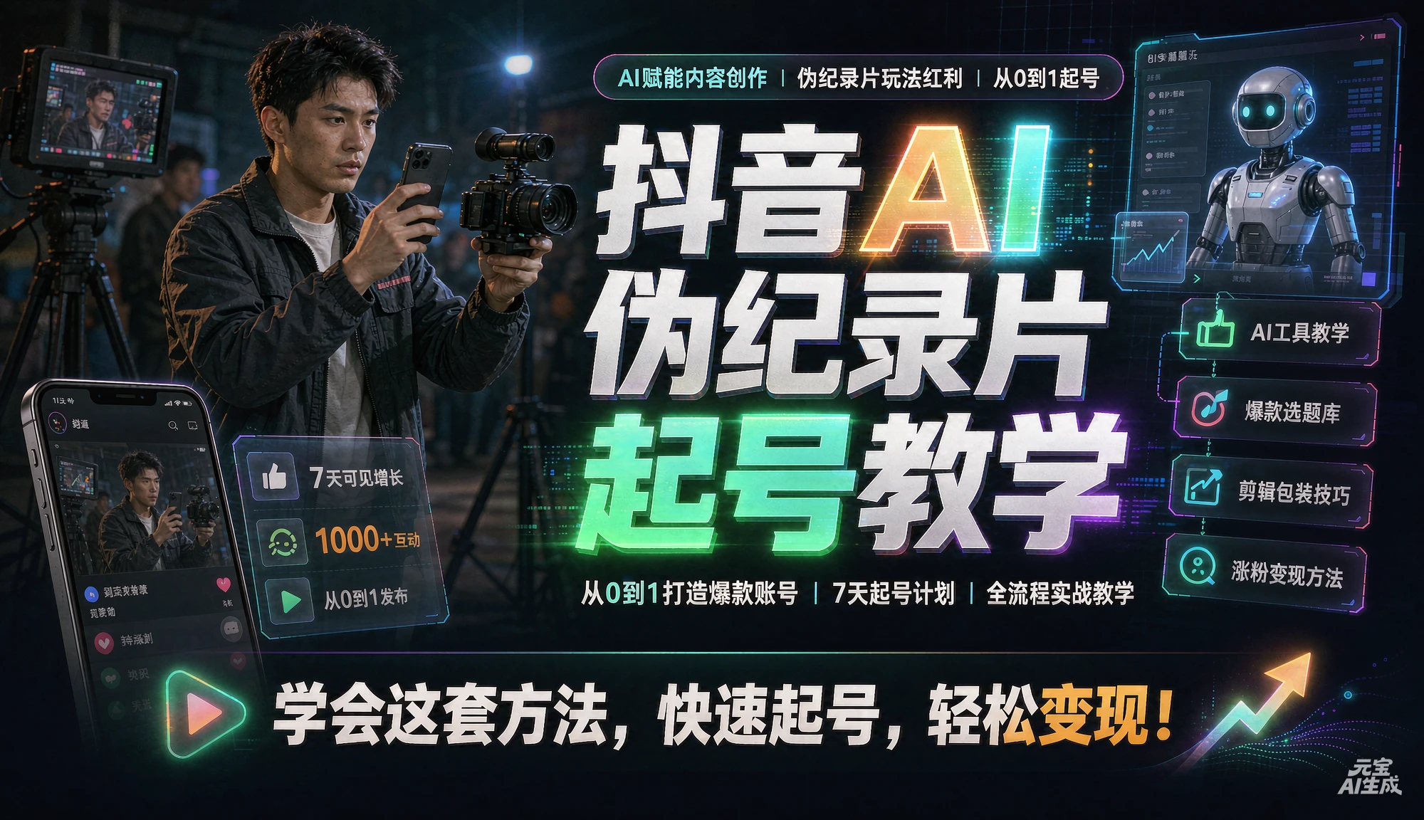 抖音AI伪记录片起号教学，从0到1打造爆款账号|7天起号计划|全流程实战教学-知行客