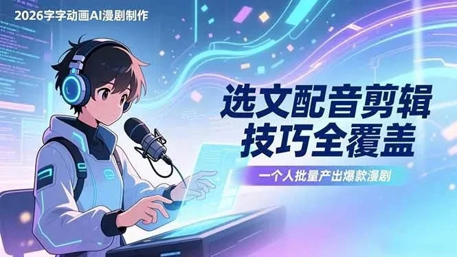 【精】2026字字动画AI漫剧制作-1期，选文配音剪辑技巧全覆盖，一个人就能批量产出爆款漫剧网赚项目-副业赚钱-互联网创业-资源整合知行客