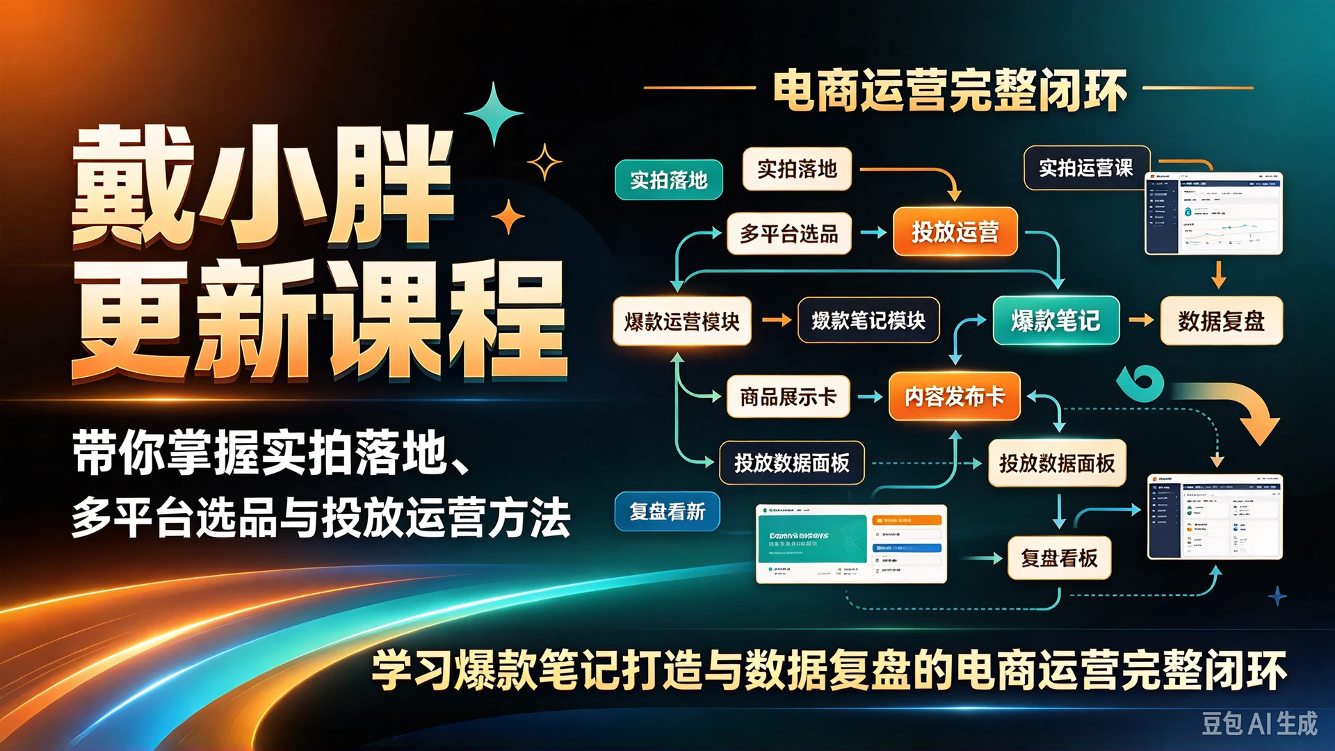 【精】戴小胖更新课程，带你掌握实拍落地、多平台选品与投放运营方法，学习爆款笔记打造与数据复盘的电商运营完整闭环-知行客
