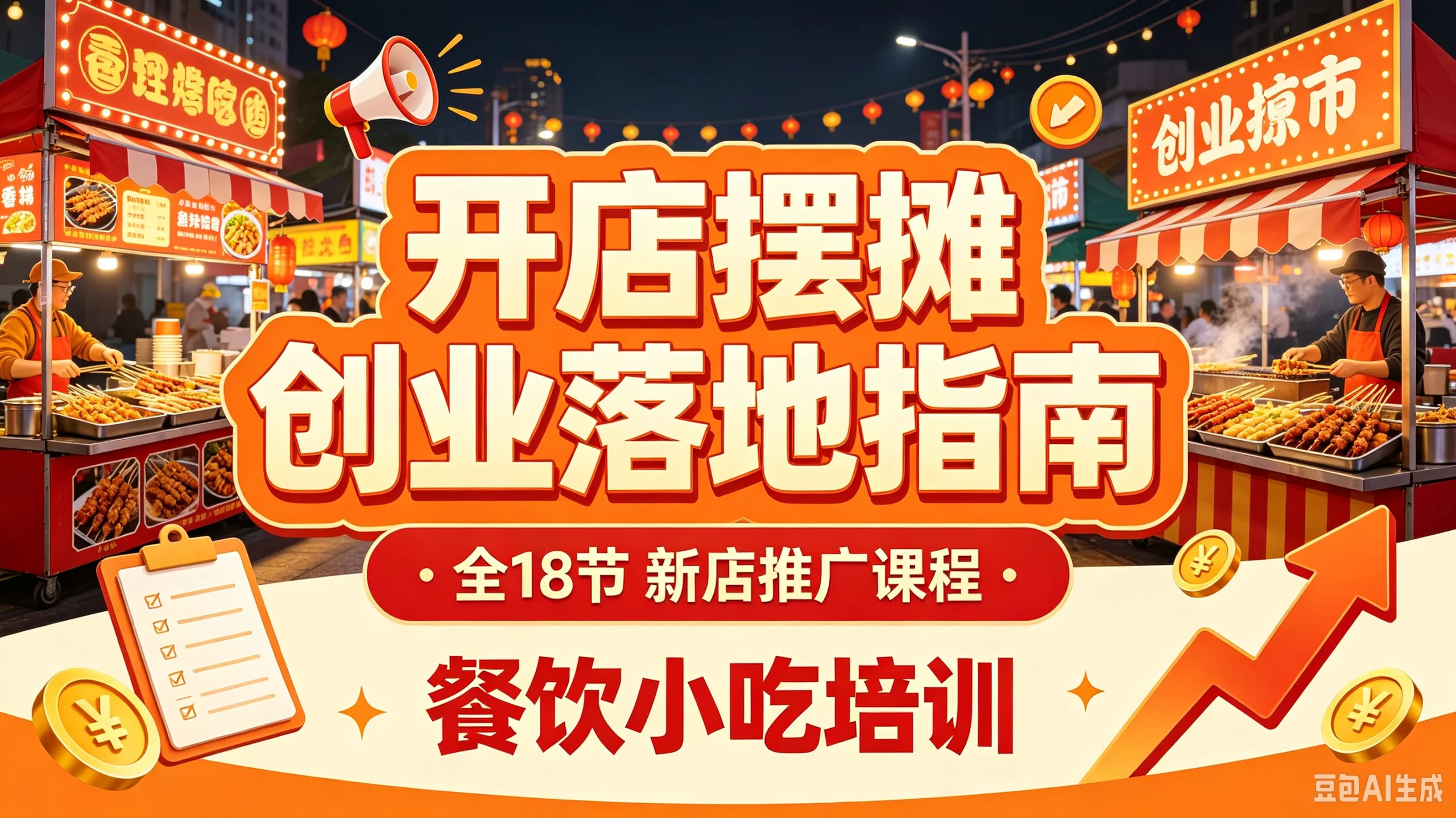 【精】开店摆摊创业落地指南 全18节 新店推广课程 餐饮小吃培训-知行客
