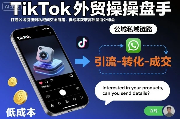 TikTok外贸操盘手，打通公域引流到私域成交全链路，低成本获取高质量海外询盘网赚项目-副业赚钱-互联网创业-资源整合知行客