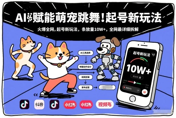 AI赋能萌宠跳舞，火爆全网，起号新玩法，条条播放量10W+，全网最详细拆解网赚项目-副业赚钱-互联网创业-资源整合知行客