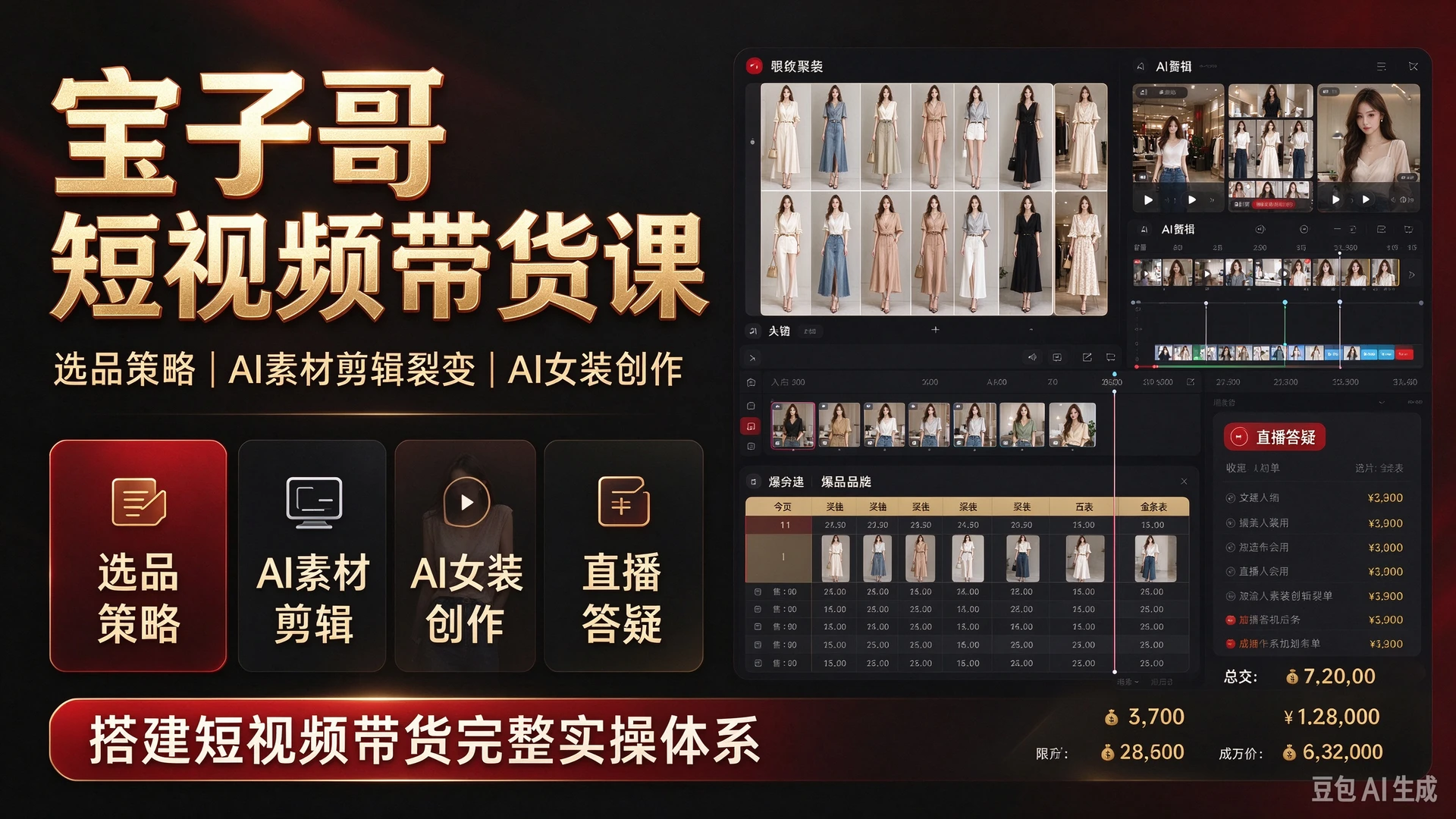【精】宝子哥短视频带货，带你学习选品策略与AI素材剪辑裂变，掌握AI女装短视频创作，依托多节直播答疑搭建短视频带货完整实操体系-知行客