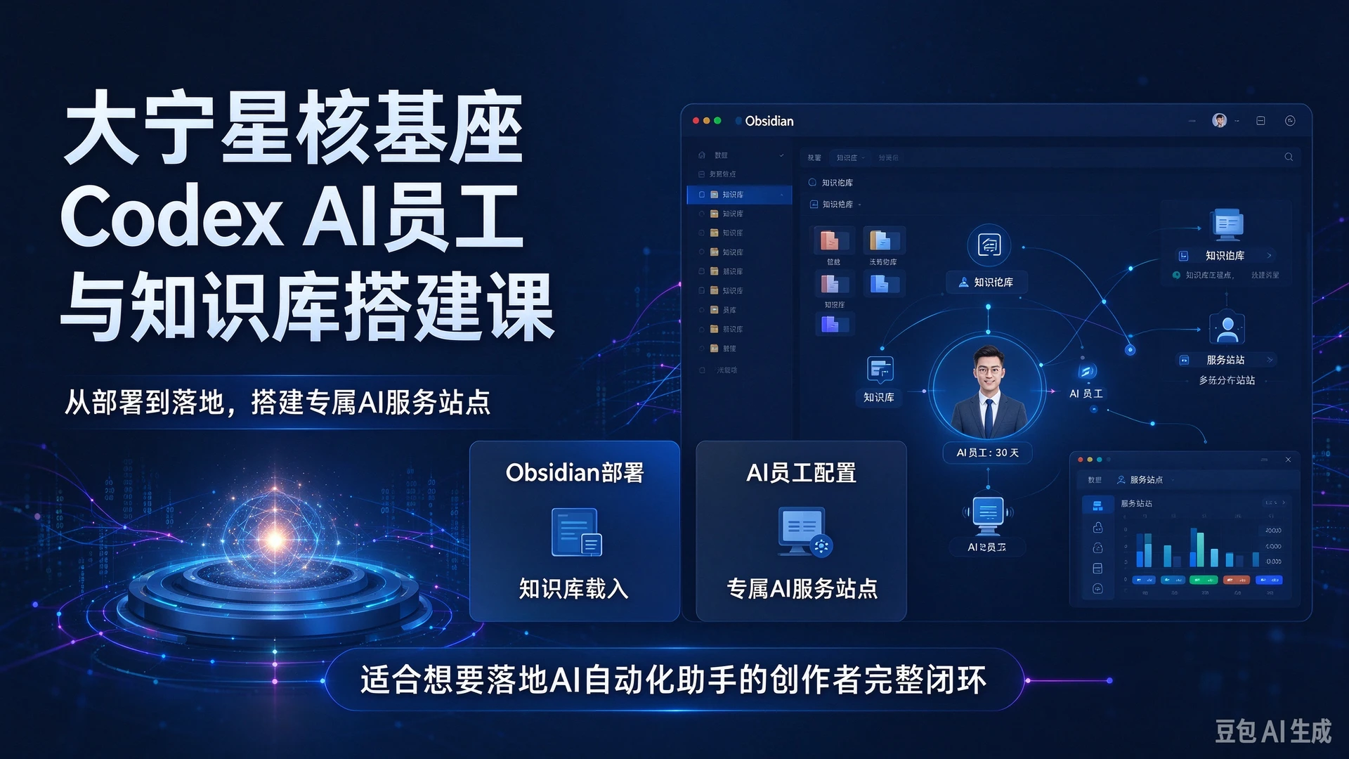 【精】大宁星核基座Codex AI员工与知识库搭建课，带你掌握Obsidian部署、知识库载入与AI员工配置，搭建专属AI服务站点，适合想要落地AI自动化助手的创作者的完整闭环-知行客
