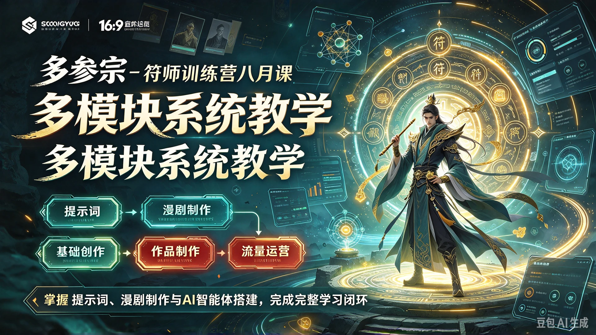 【精】多参宗 - 符师训练营八月课，多模块系统教学，掌握提示词、漫剧制作与AI智能体搭建，完成从基础创作到作品流量运营的完整学习闭环-知行客