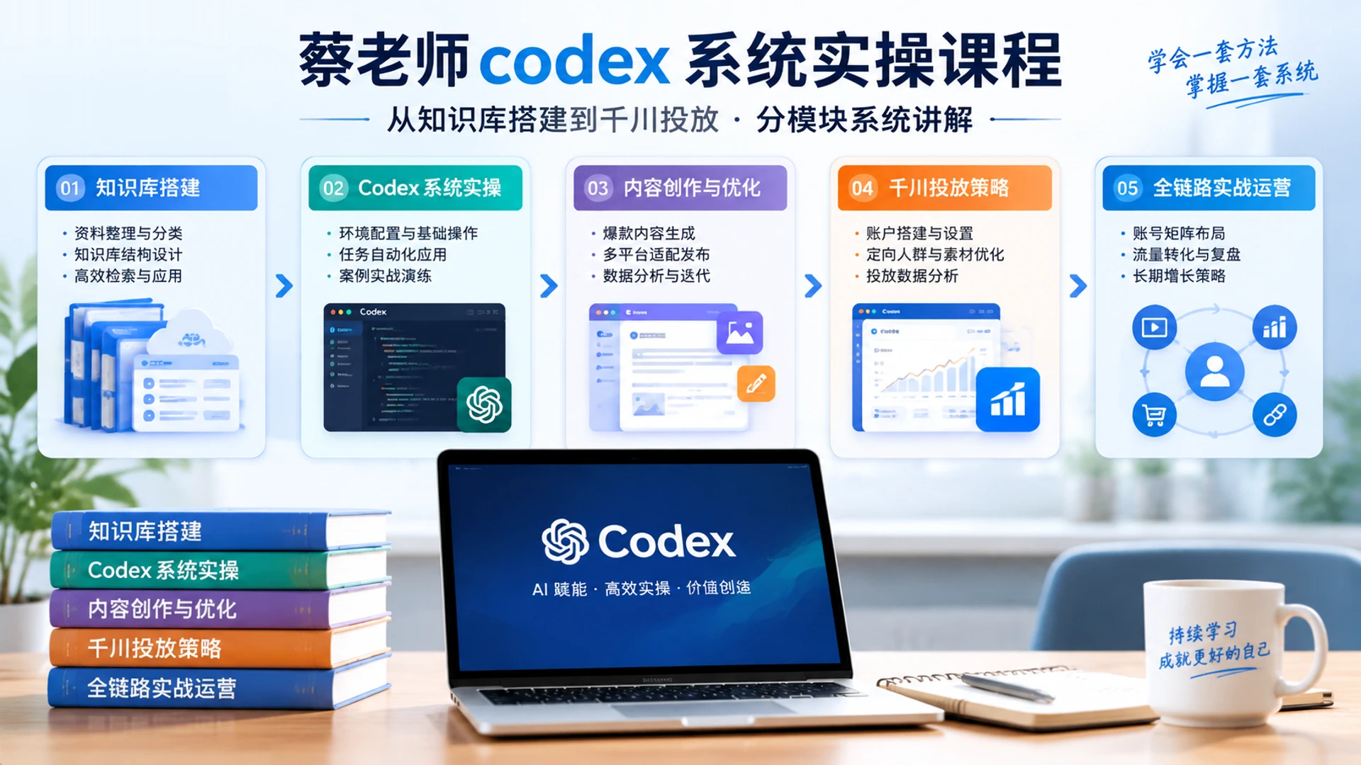 【精】蔡老师codex系统实操课程的内容强度，从知识库搭建到千川投放分模块系统讲解-知行客