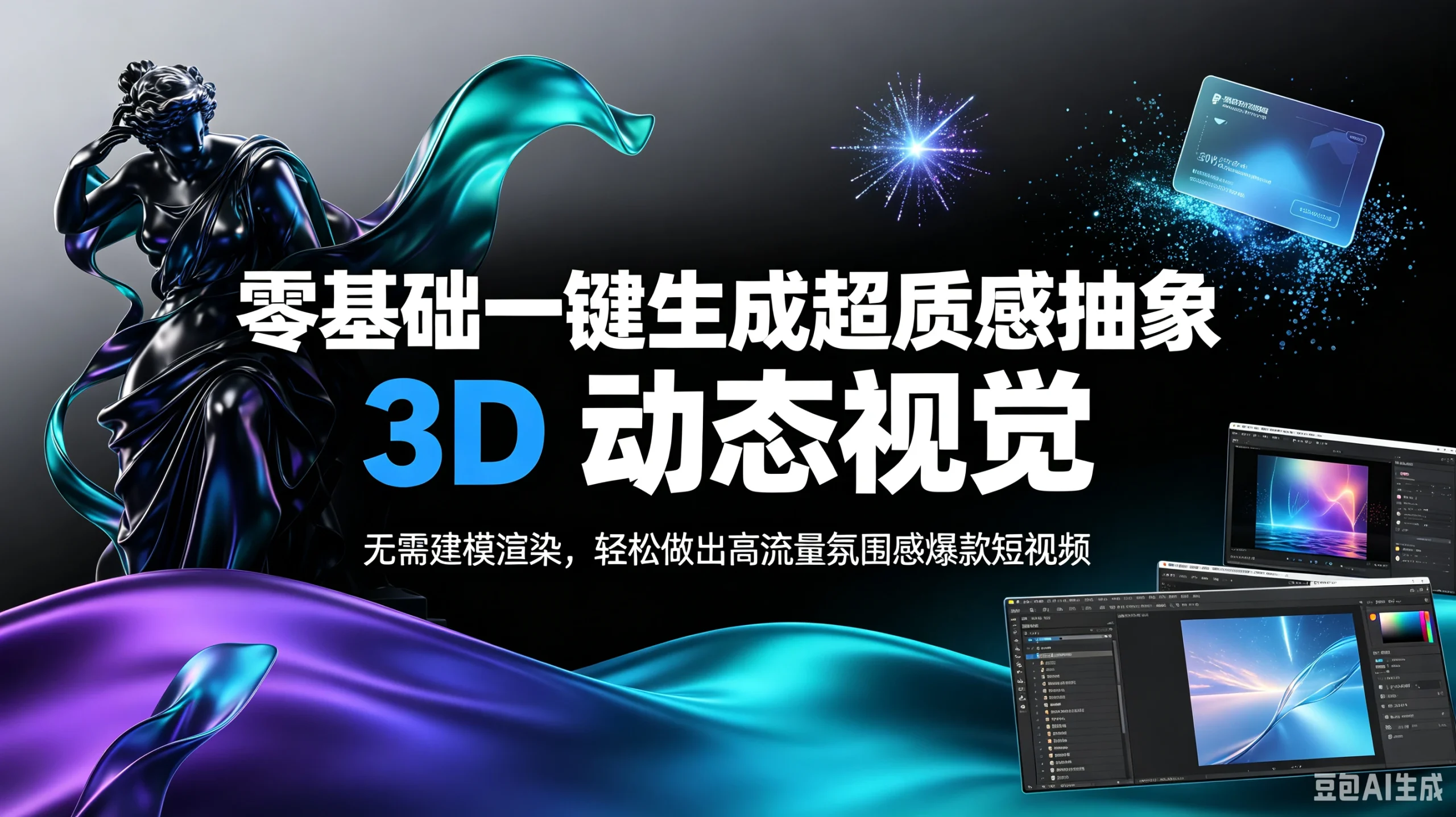 【精】零基础一键生成超质感抽象 3D 动态视觉，无需建模渲染，轻松做出高流量氛围感爆款短视频。-知行客