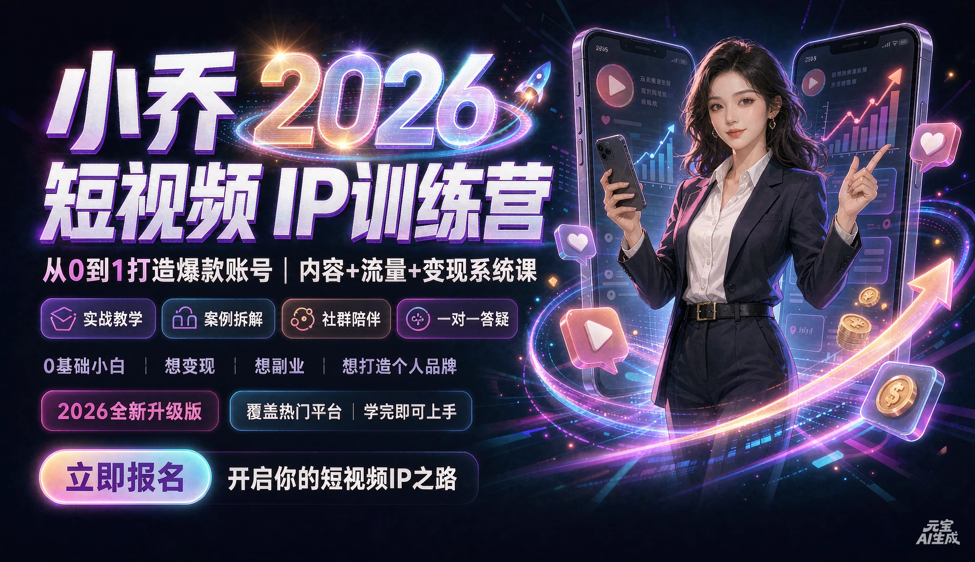 【精】2026AI新模式短视频IP训练营｜小乔老师主讲：从0到1打造你的短视频IP-知行客