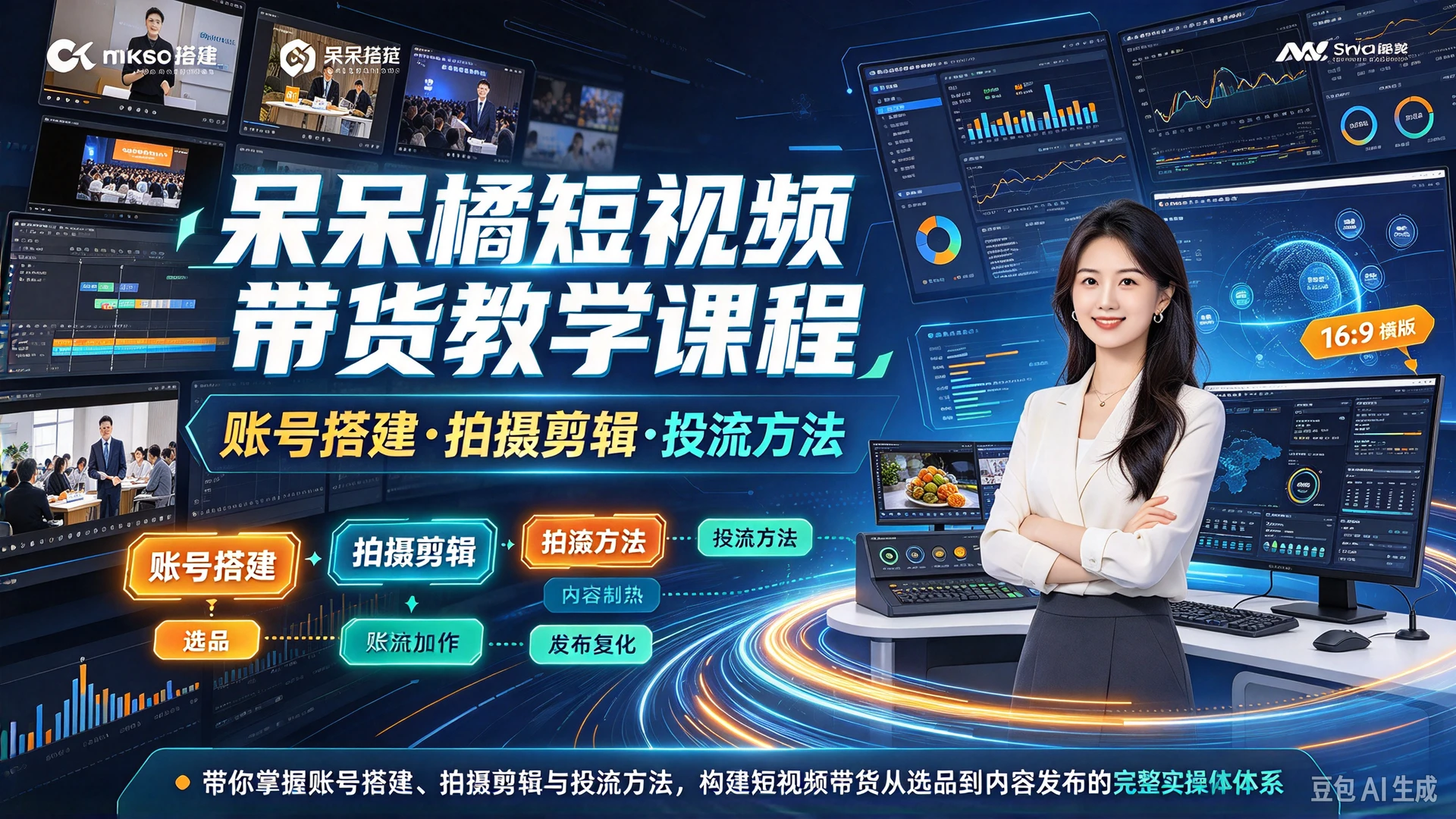 【精】呆呆橘短视频带货教学课程，带你掌握账号搭建、拍摄剪辑与投流方法，构建短视频带货从选品到内容发布的完整实操体系-知行客