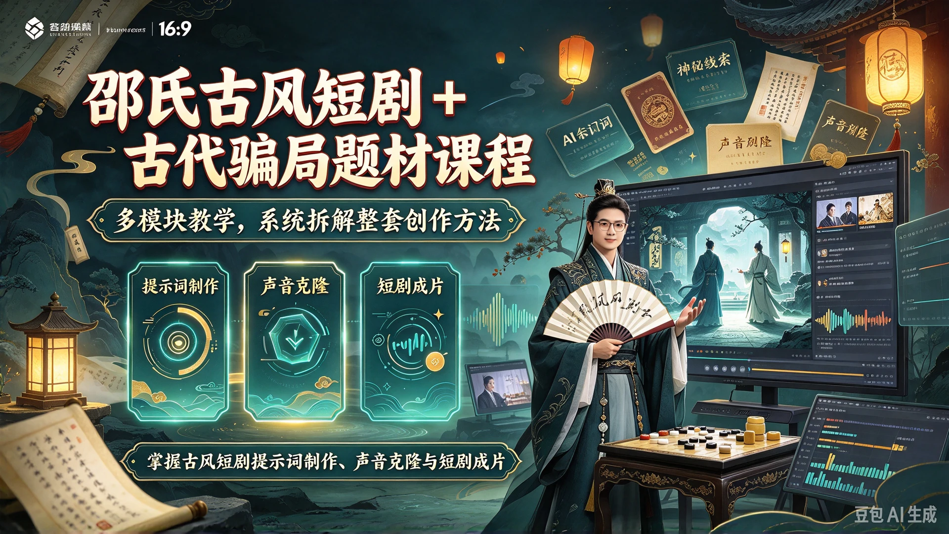 【精】邵氏古风短剧 + 古代骗局题材课程，多模块教学，掌握古风短剧提示词制作、声音克隆与短剧成片的整套创作方法-知行客
